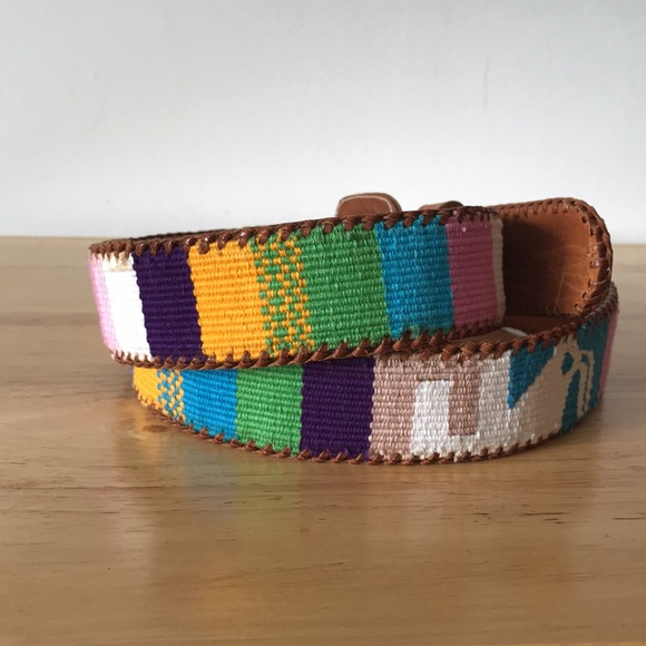 Colorful Guatemalan Woven Leather Vintage Belt - Picture 2 of 10
